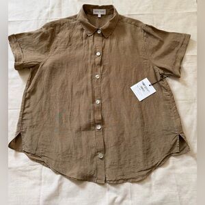 Bella Dahl Cuffed Sahara Green Short Sleeve Button Down Shirt